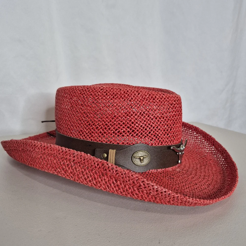 Scala Red Western Straw Hat Country Western Coastal Cowgirl - OSFA - Picture 3 of 10